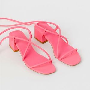 Pink strappy block heeled sandal